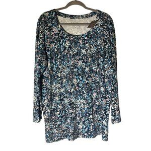 NWT J. Jill Simply Supima Scoop Neck Tunic Navy Painted Floral Print Size L